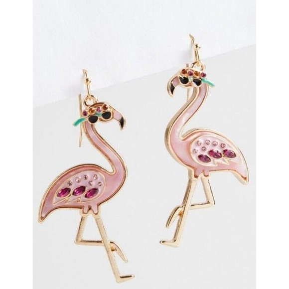 Flamingo Statement Hook Drop Earrings Summer Pink Florida Vacation Beach Sun - Picture 1 of 5